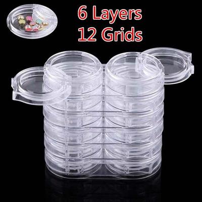 Nail Art Tools Powder Rhinestone Empty Storage Pot Box Case 6 Layers 12 Grids