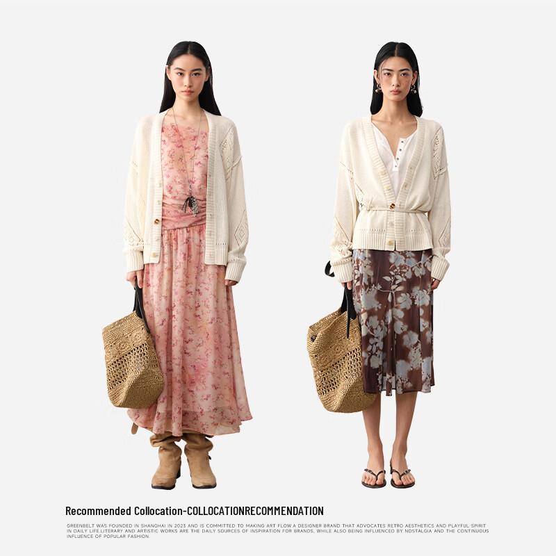 GREEN BELT Women's Off-White V-Neck Knitted Cardigan