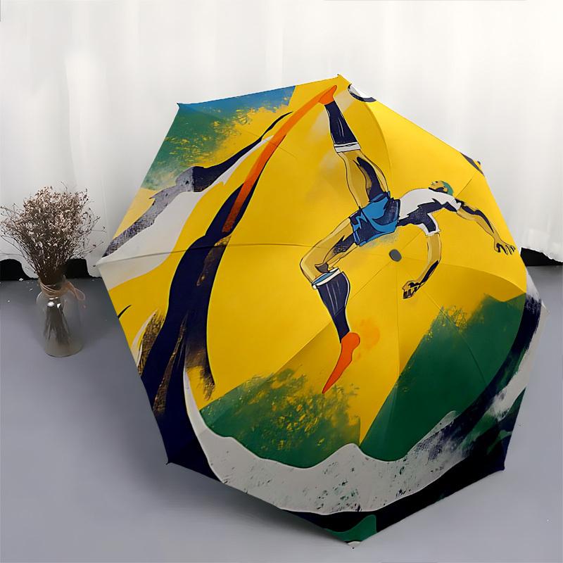 1pc Automatic Opening/Closing Umbrella with Abstract Art Print, Portable Tri-Fold Design, 8-Rib Iron Frame, Outdoor, Ideal Gift for Fans, Travelers, D
