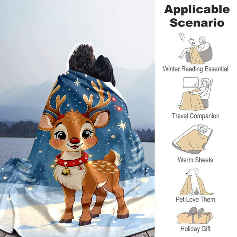 1Pc Christmas Deer Snow Blanket Soft And Comfortable Casual Warm Camping Travel Christmas Halloween Gift M921339