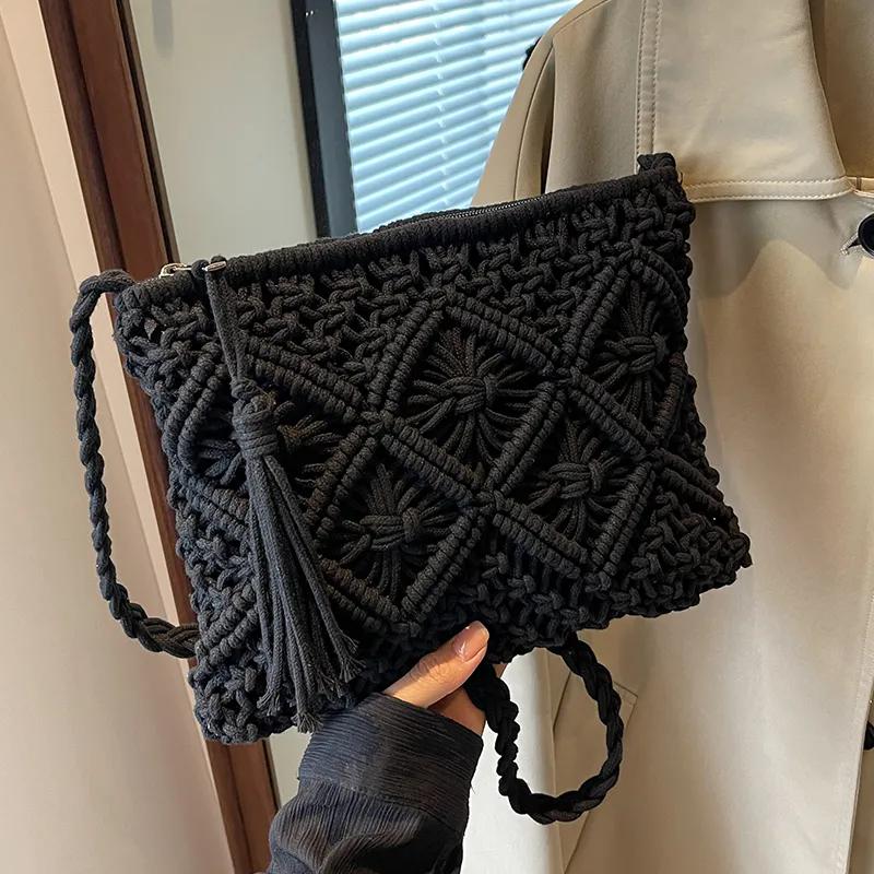 WTEMPO Solid Color Casual Versatile Tote Shoulder Bags Hollow-out Large Capacity Canvas Bags Women's Commuting Shopping Handbags
