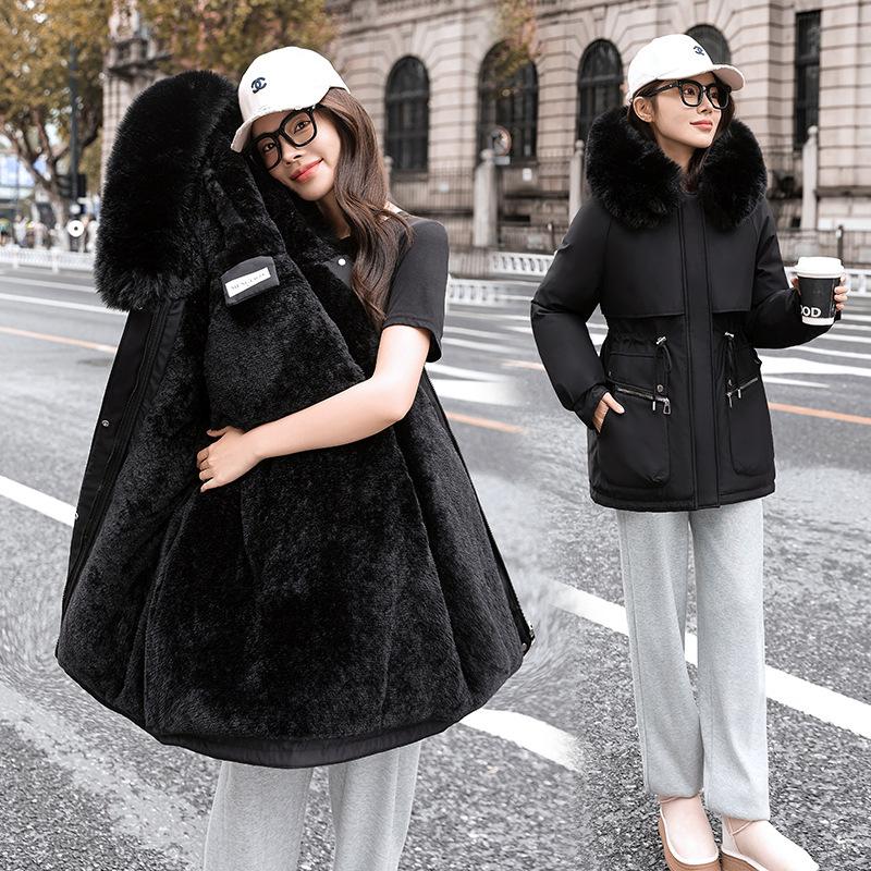 Pie Overcomes Women's Winter New Fashion Skinny Down Cotton Clothing Fleece Thickened Fur Integrated Jacket