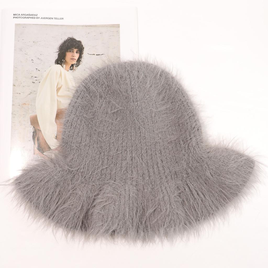New autumn and winter pulling bucket hat, warm Korean version imitation mink plush hat, thick ear protector basin hat, knitted wool hat