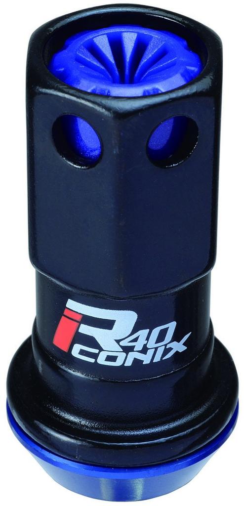 Racing Composite R40 iCONIX Wheel Lock M12 X with Resin KYO-EI (Kyoei Industry) Nuts, P1.5, Caps, Black/Blue, RIF-01KU