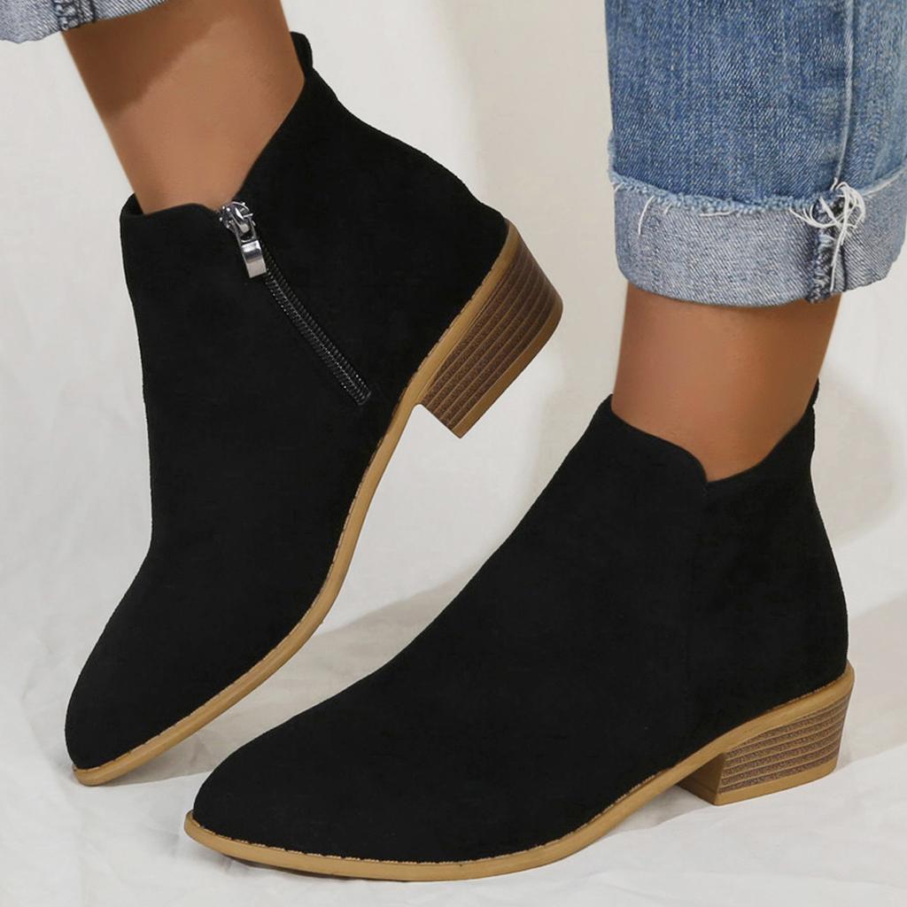 Foreign Trade Large Size Short Boots Women's 2025 Autumn New Pointed Thick Heel Side Zipper and Bare Boots European and American Fashion Women's S