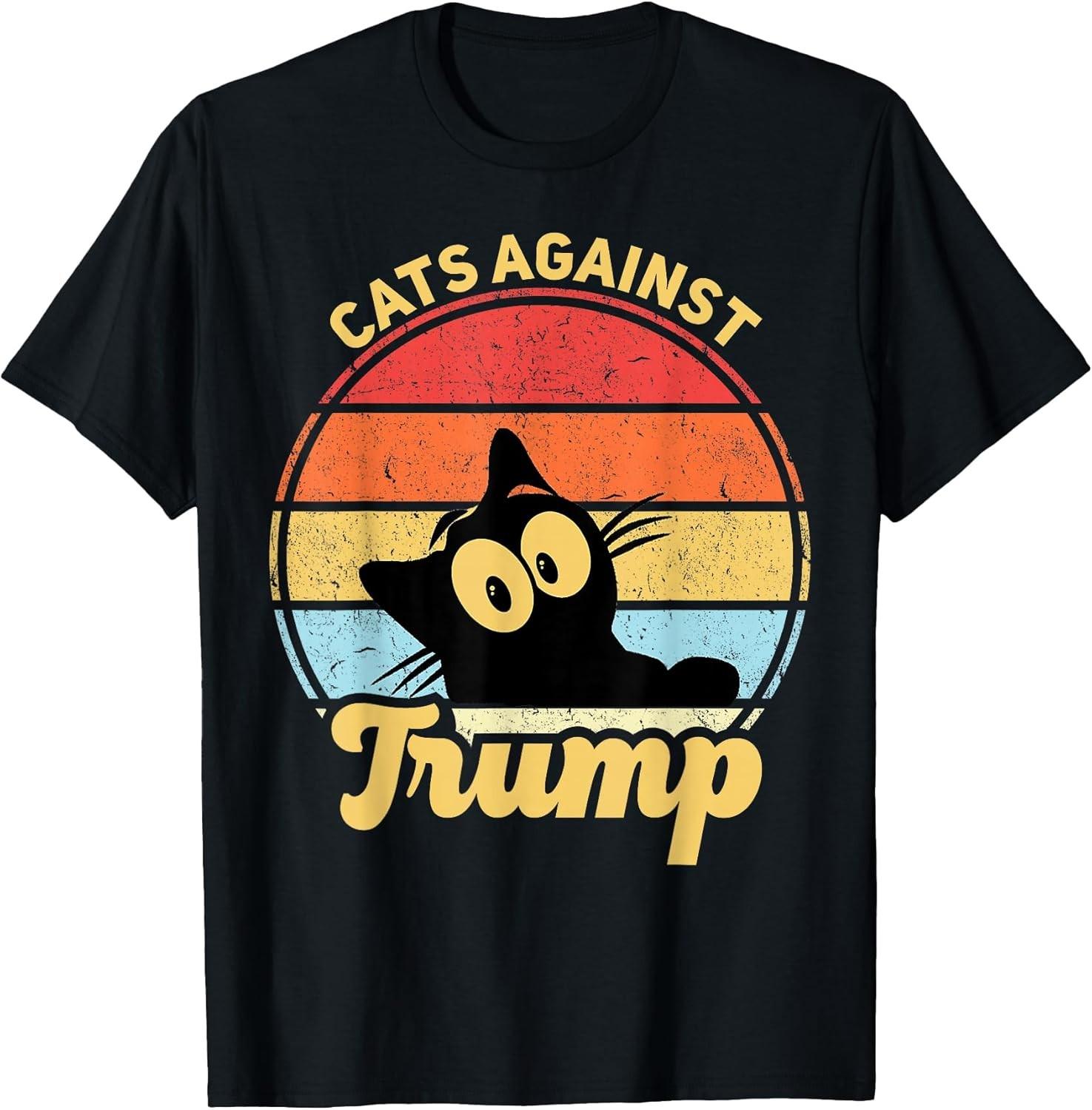 BEST! Cats Against Trump Funny Anti-Trump Election Funny Cat Tee S-3XL S