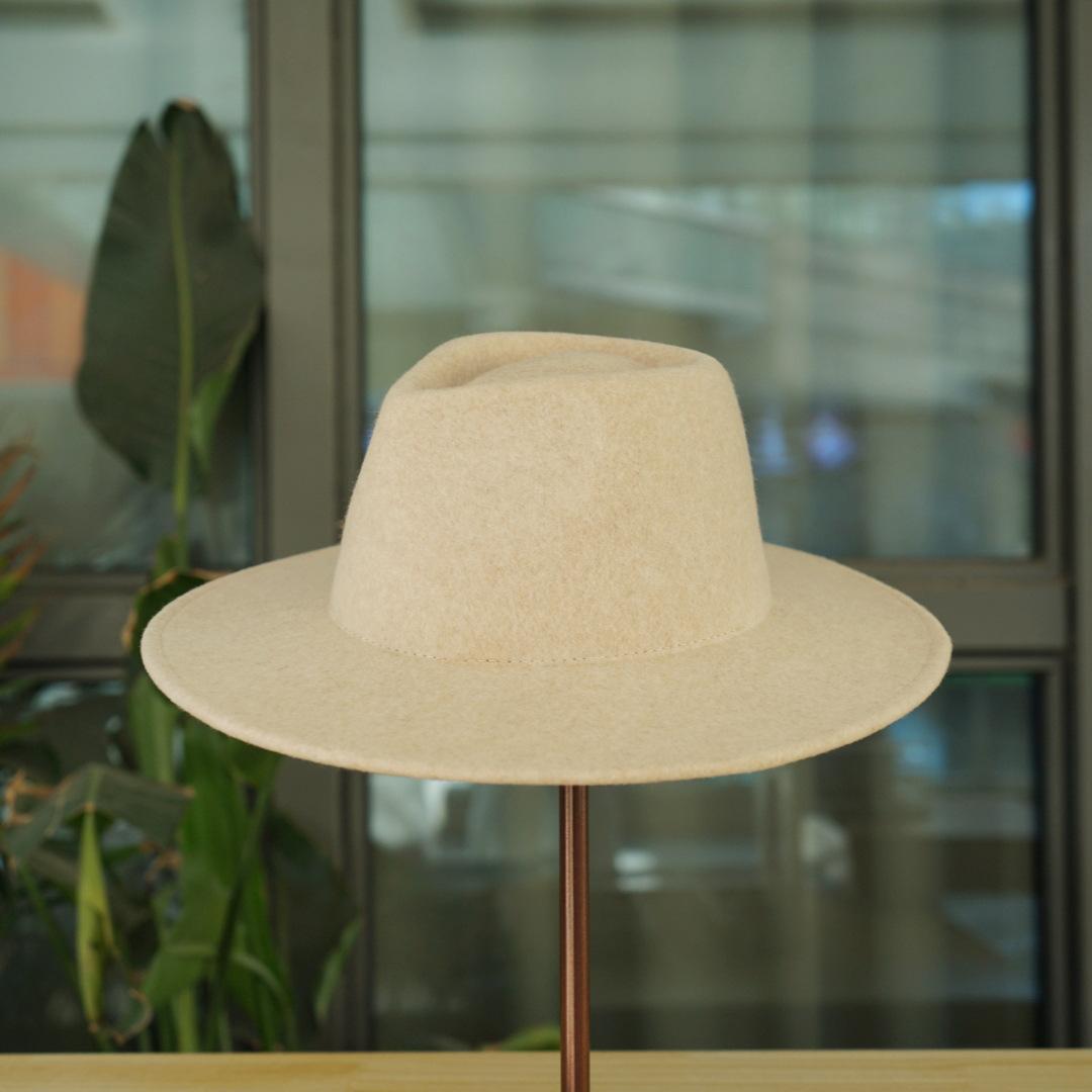 Французский ретро бежево-коричневый подшитый шерстяной джазовый цилиндр фетровый японский и корейский осенний и зимний мужской и женский универсальный с широкими полями M（56-58cm）