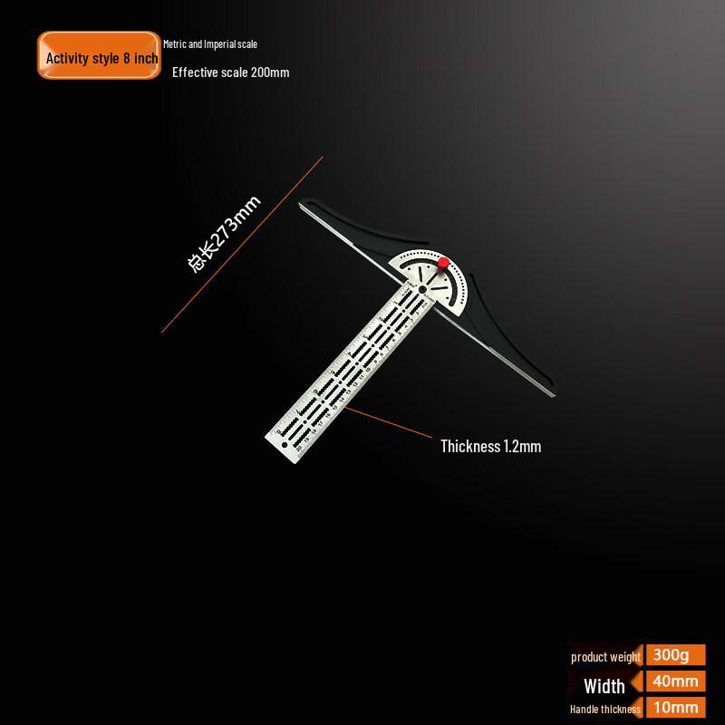 8-Inch Stainless Steel T-Bevel Sliding Ruler