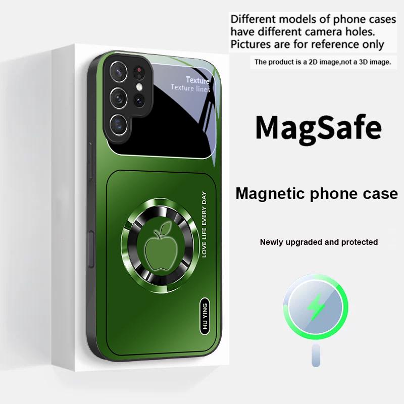 

Silver circle apple icon For Samsung S25 S25 Edge S25Ultra S8 9 10 20 S21 Pro 22 Plus S23 FE S24 Ultra Magsafe Glass Phone Case Galaxy S23+