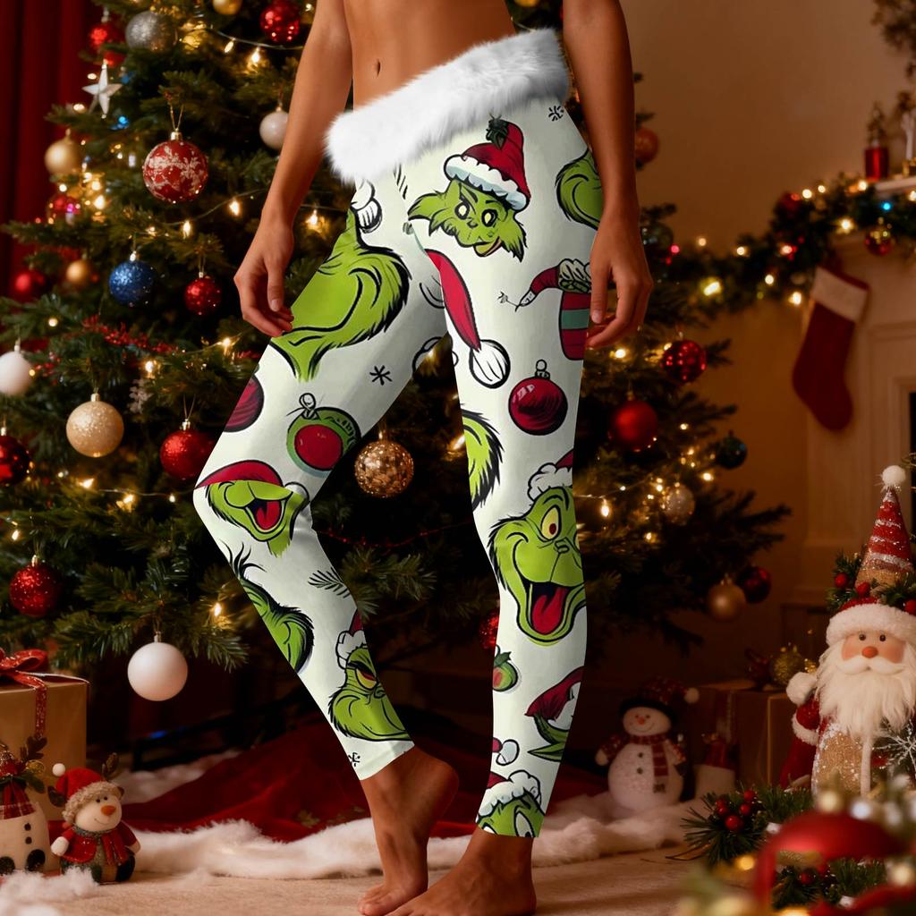 Women's Fashion Casual Fleece-Lined Patchwork Print Straight-Leg Pants