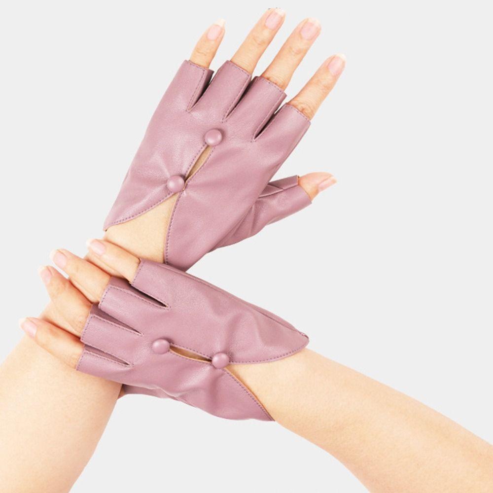 PU Leather Half Finger Gloves Anti-Slip Dance Performance Gloves Women Leather Gloves  Performance