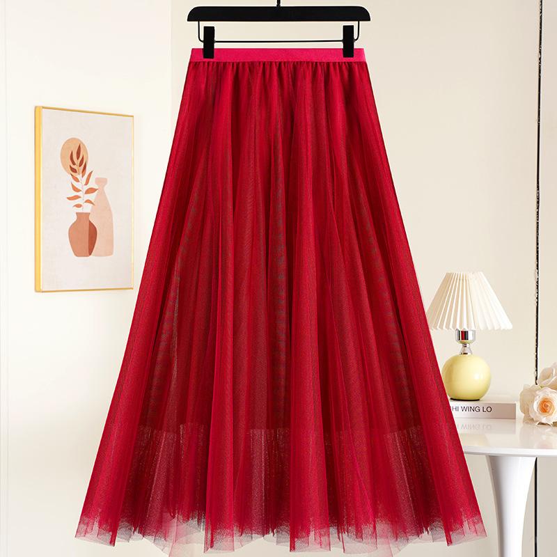 Layered Mesh Skirt for Women Midi Length High Waisted A-line Skirts Women's Halloween Skirts Fairy Tiered Skirt Mesh Elastic Waist Tulle Skirts