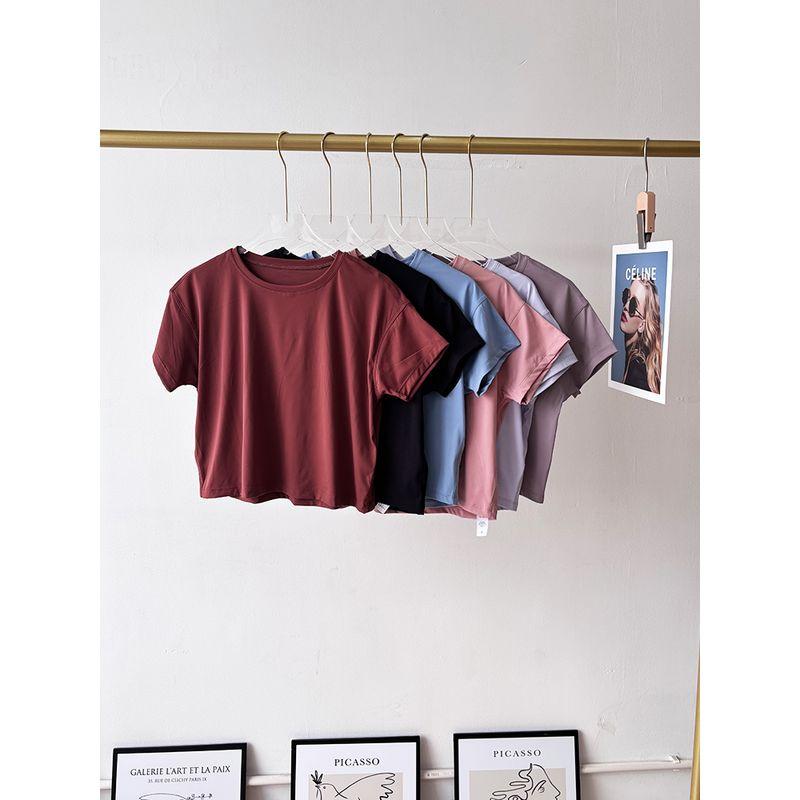 Lu Same Style Yoga Clothes T-shirt Women's Summer Shorts Loose Quick-Drying Breathable Sports Running Short Sleeve T-shirt Workout Clothes