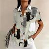 Summer Women's Plus Size Art Collage Cat Short Sleeve Shirt, Cute & Healing, Creative & Eye-Catching, For Parties Casual Wear