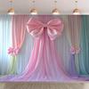 1PC, Elegant Pink Satin Bow Background Fabric, Paired with Sheer Curtains, Suitable for Party Decoration