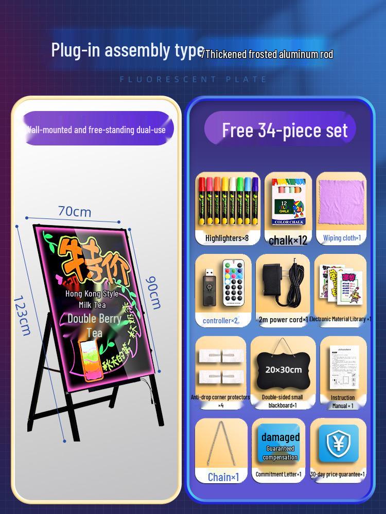 LED Luminous Blackboard Display Stand for Milk Tea & Barbecue Shop Entrances