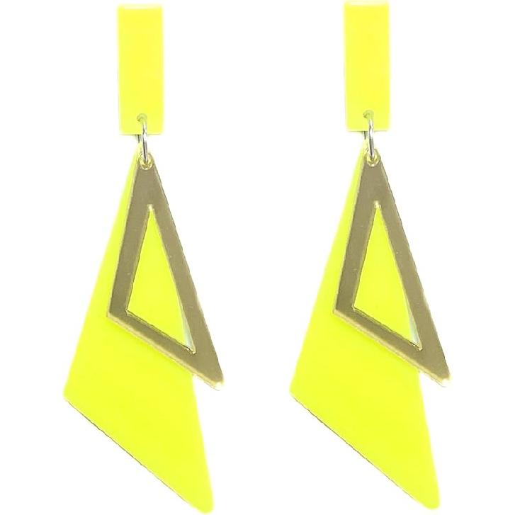 Ретро Акриловые Геометрические Двойные Треугольные Длинные Серьги-Подвески Креативные Преувеличенные Флуоресцентные Геометрические Серьги-Заявление для Женщин Образ 80-х жёлтый