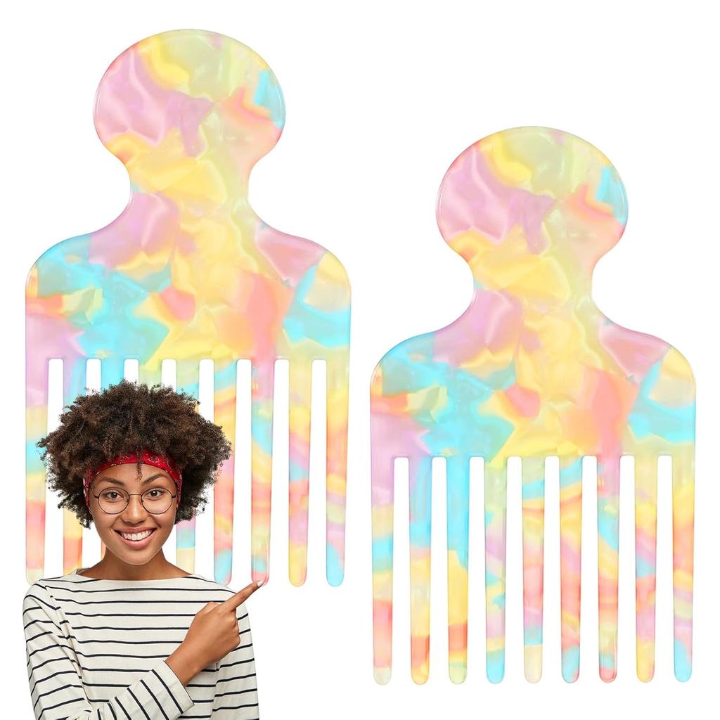 Hair Picks for Curly hair, 2pcs Afro Acetate Pick Comb, Fine-Tooth Comb Colorful, 4.72 Inch Curly Picks Long Wide Tooth Detangling Styling Reducing