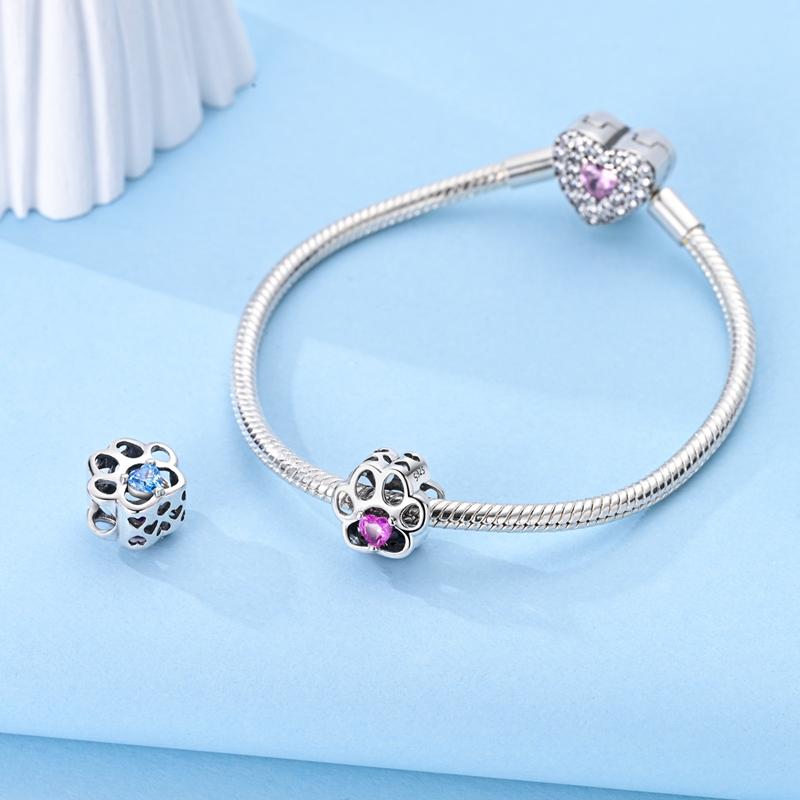 Pingentes Cobre Oco Estampa de Patinha Zircônia Rosa Gato Cachorro Contas Encaixe Pulseira Joias Femininas Diy Acessório de Presente Fino