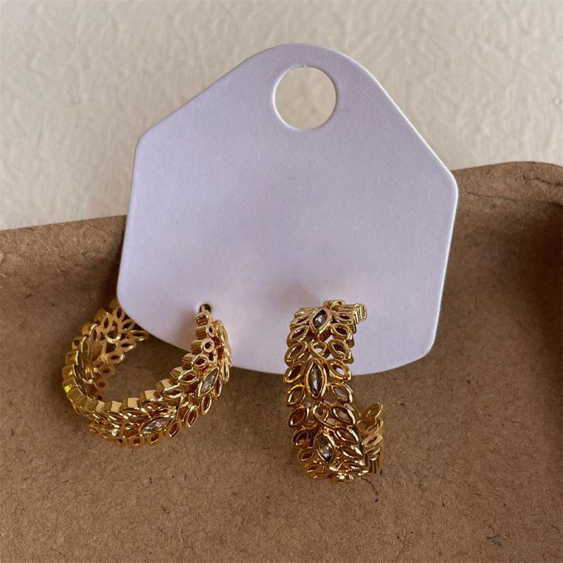 Zircon Wheat Ear C-Shaped Earrings Exquisite Fashion Stud Earrings Premium Sense Personality Light Luxury Earrings