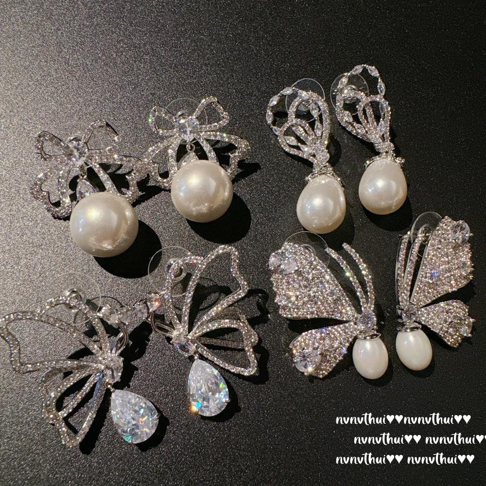 Mermaid Tears, Aobai Water Drop Pearl Butterfly Gem Earrings, Yuji Colorful, Fritillary Bow Ring Set