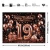 2D Black Rose Gold 19th Birthday Backdrop Shiny Glitter Number 19 Photography Banner