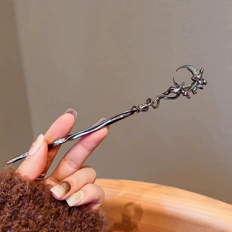 2PCS New Chinese Style Moon Hairpin Female Design Clear and Cold Hair Accessories Modern Simple Pan Hairpin Female