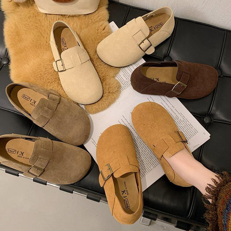Doudou Shoes Autumn And Winter One-Pedal Lazy Shoes Versatile Flat-Soled New Birkenstocks Women'S Suede Large-Size Annual Single Shoes