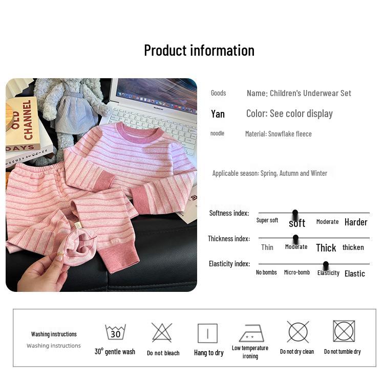 Children's Velvet Cotton Underwear Set: Thickened Autumn Striped Home Wear for Boys and Girls