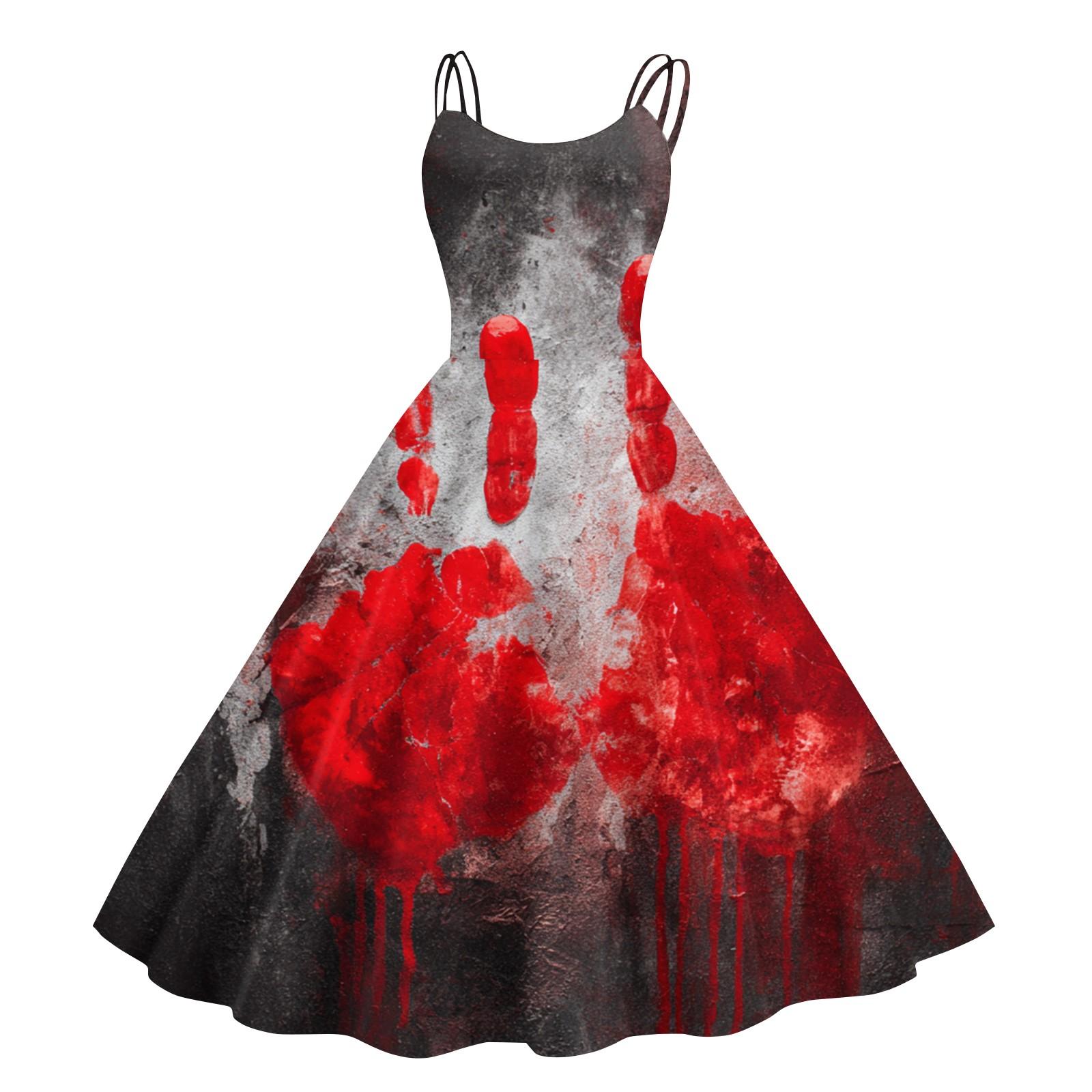 

Женское винтажное модное платье с принтом на Хэллоуин, без рукавов, с открытыми плечами M красный