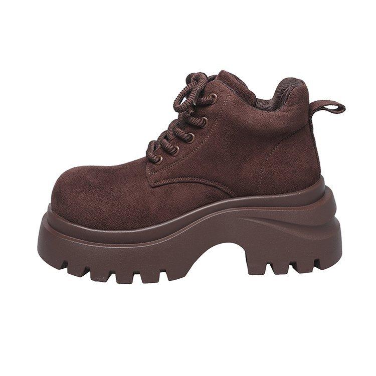 Thick-soled Martin boots women's 2025 new autumn and winter heightening Maillard rhubarb boots outdoor mountaineering short boots are popular