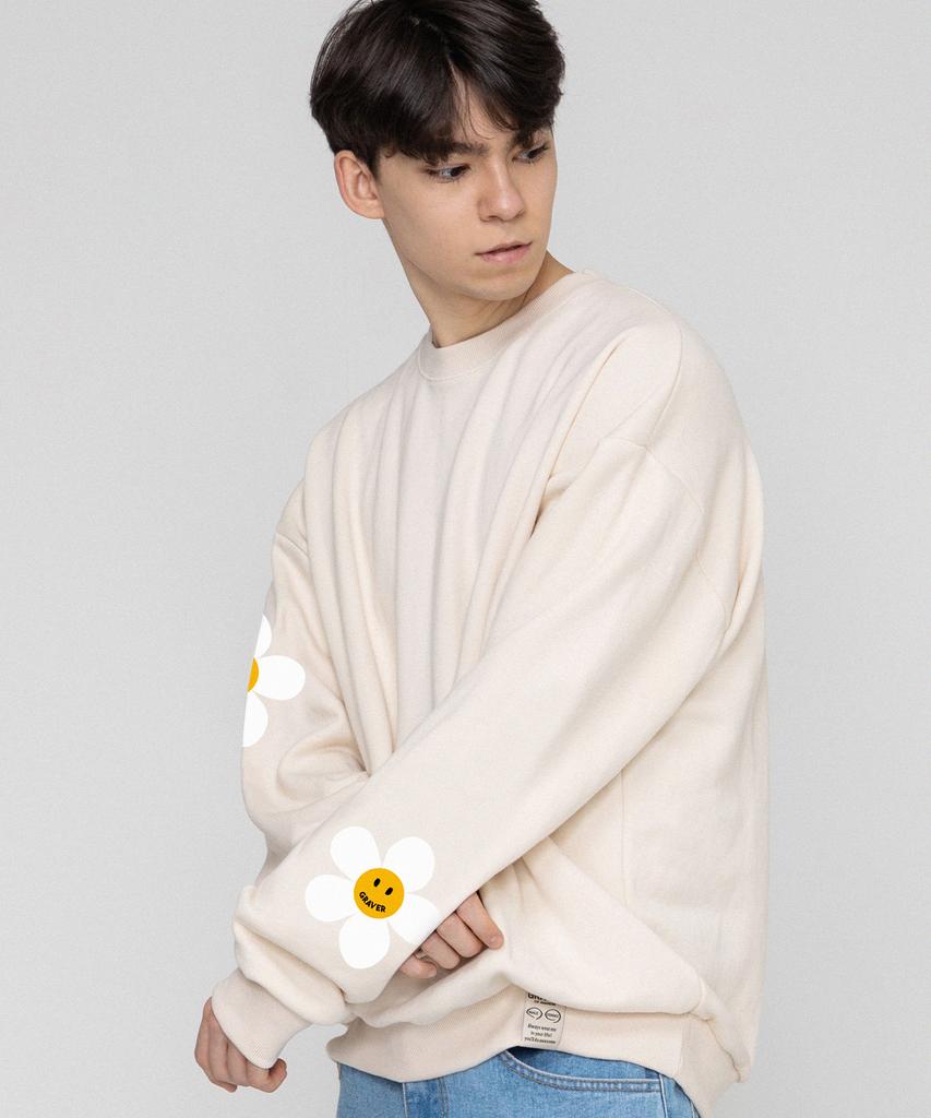 GRAVER [Unisex] Multi Flower Dot Smile Sweatshirt_Cream