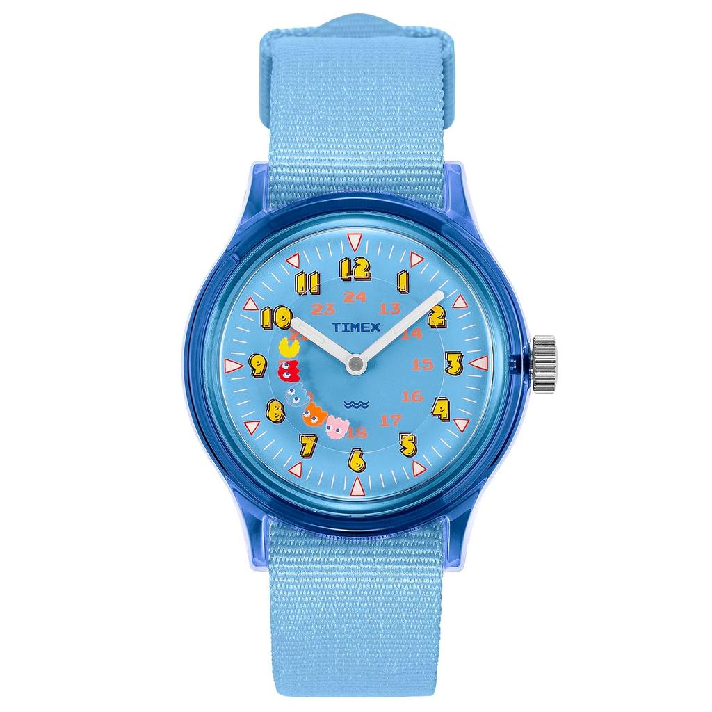 TIMEX Unisex Watch Pac-Man Camper Light Blue Dial Resin Plastic Quartz 3 Atmospheres Water Resistant TW2V94000