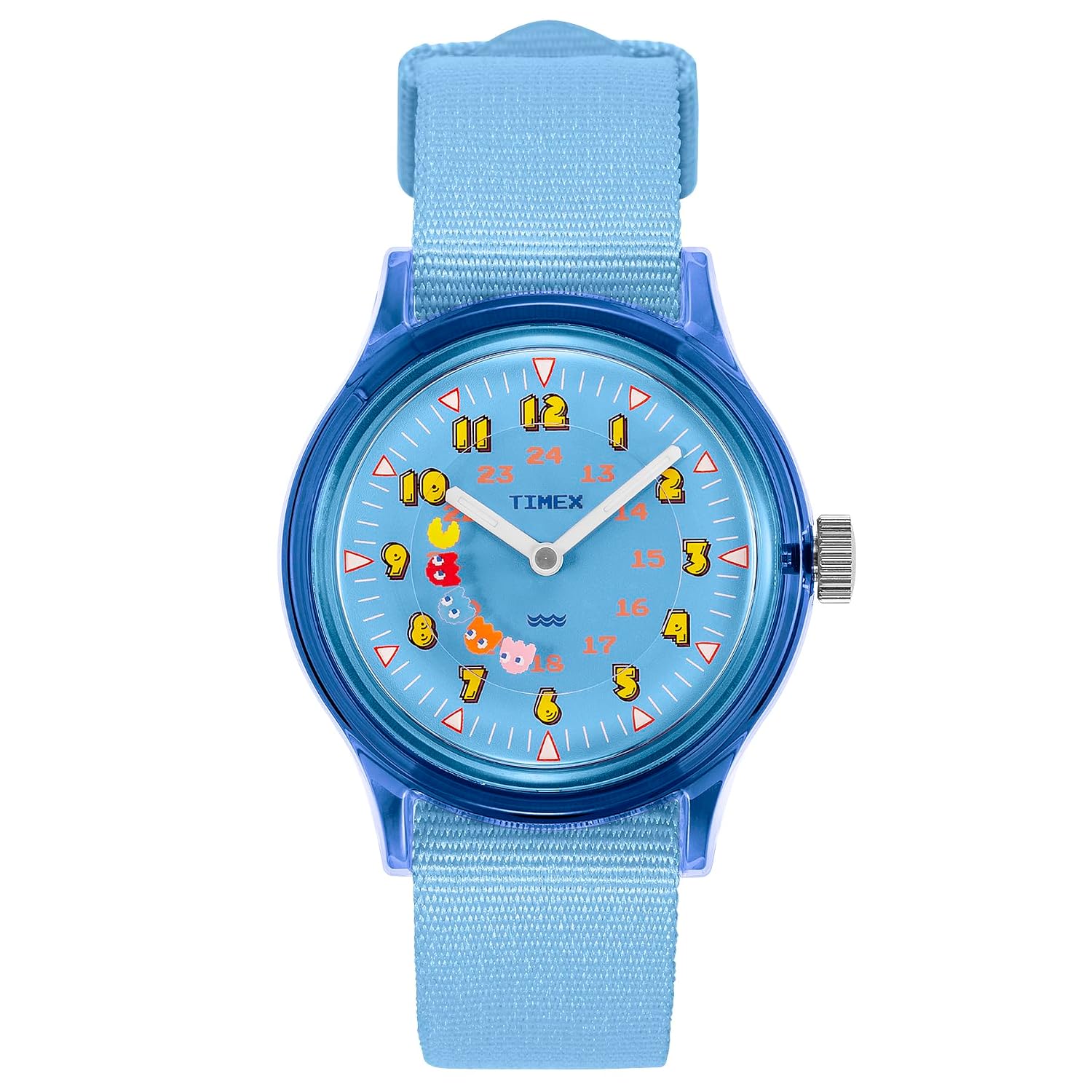 TIMEX Unisex Watch Pac-Man Camper Light Blue Dial Resin Plastic Quartz 3 Atmospheres Water Resistant TW2V94000