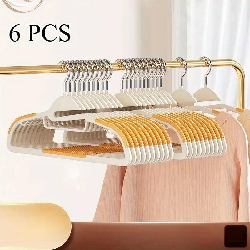 6pcs Plastic Clothes Hangers with Collar Protectors | Durable Non-Slip Wardrobe Closet Storage Organizer Hooks for Shirts