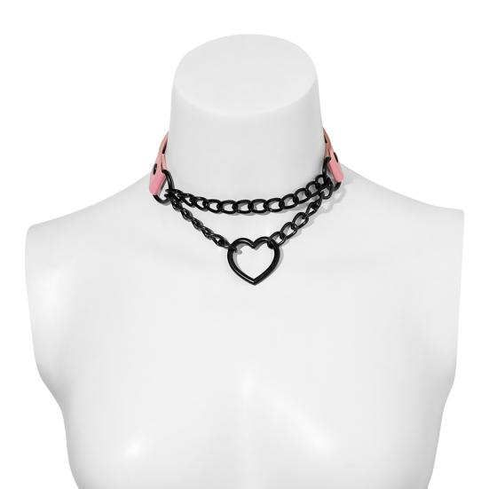 Necklace Chain Personality Twisted Chain Double Layer Faux Leather Sexy Gothic Punk Love Heart Pendant Collar Jewelry Accessory