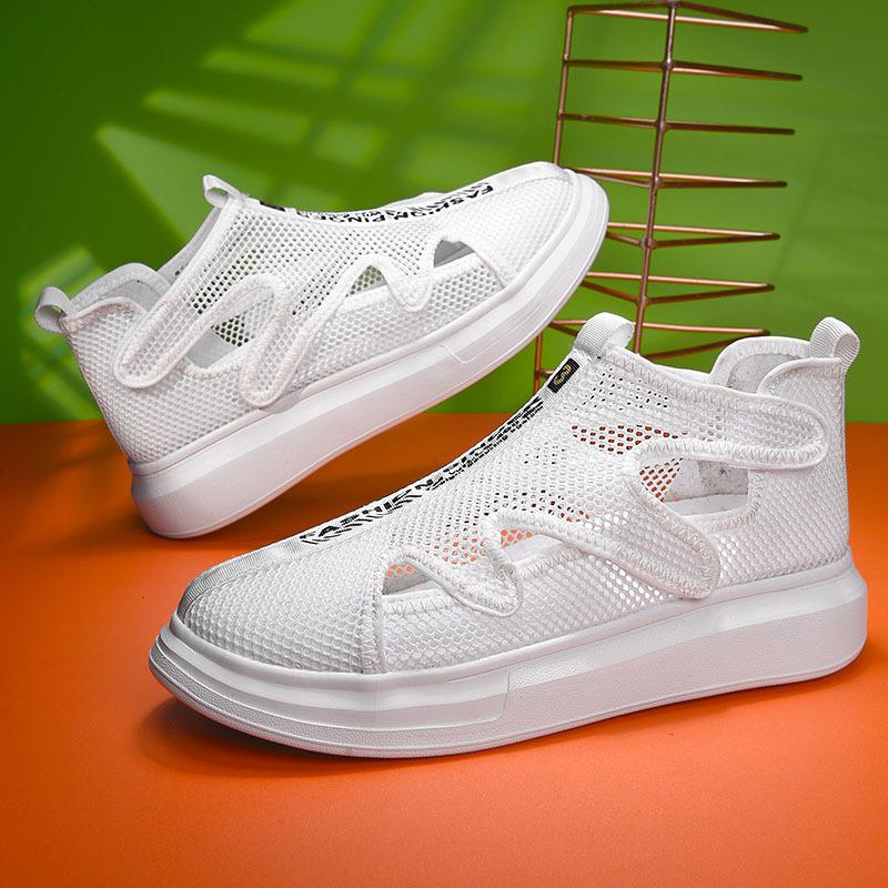 2025 summer new thin men's shoes ins trendy mesh open-toed breathable sandals soft-soled slippers little white shoes