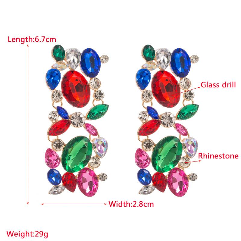 Women's Drop Earrings Vintage Alloy Inlaid Color Crystal Earrings Exaggerated Light Luxury Geometric Earrings