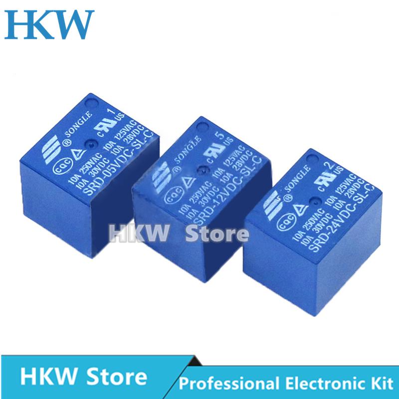 10pcs Relay SRD-03VDC-SL-C SRD-05VDC-SL-C SRD-24VDC-SL-C SRD-12VDC-SL-C 3V 5V 6V 9V 12V 24V 48V 10A 250VAC 5PIN Relays Relais Relays 5