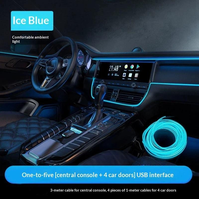 1 Set Car Interior El Wire Neon Atmosphere Light Flexible Cold Light Strip Auto Dashboard Door Decor Lighting For Vehicle
