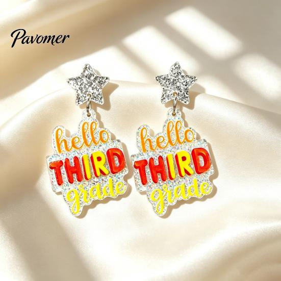 Colorful Alphabet Drop Earrings 1 Pair Acrylic Letter Dangle for Women, Glitter Funny First Trendy Day of School Earring, Teacher Appreciation