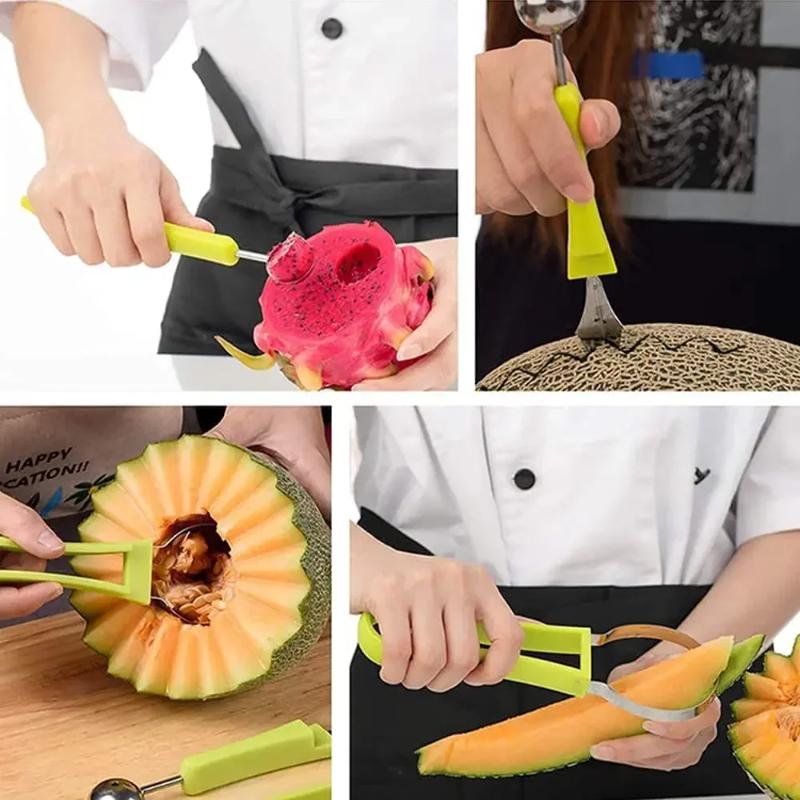 3in1 Fruit Ball Digger Καρπούζι Slicer Cutter Scoop Φρούτα σκάλισμα Μαχαίρι Κόφτης Πιατέλα φρούτων Διαχωριστής πολτού πιάτων φρούτων