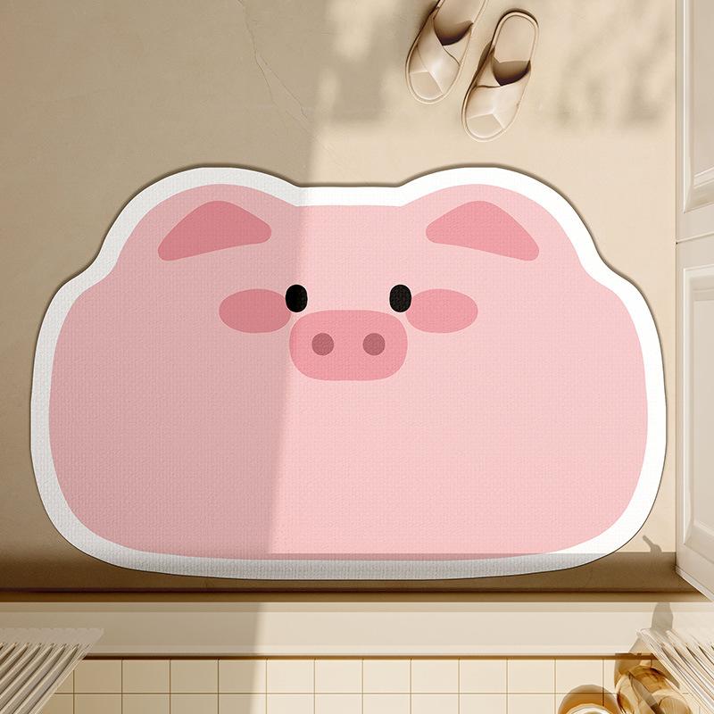 Cartoon Small Animal Bathroom Floor Mat Water Absorption Soft Diatom Mud Wear-resistant Non-slip Household Special Shape Cute Shower Room Door Mat