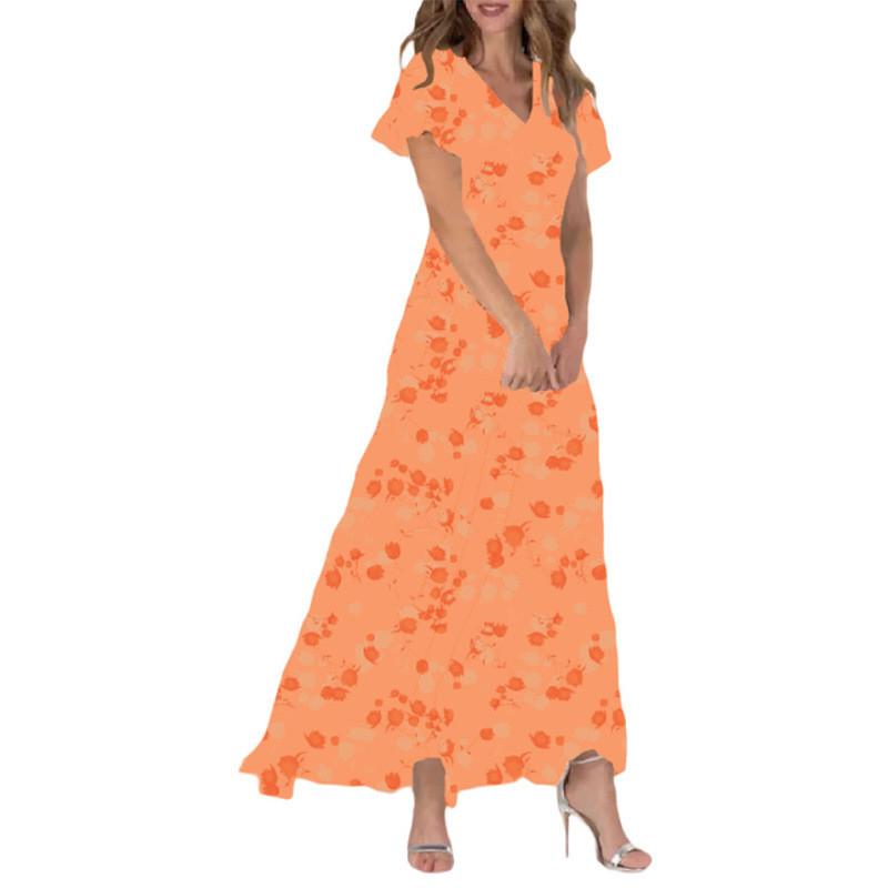 Summer Floral Chiffon Maxi Dress With Ruffle Vneck For Casual Wear