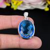 Blue Topaz Gemstone Handmade 925 Sterling Silver Jewelry Pendant 1.50" KG-282