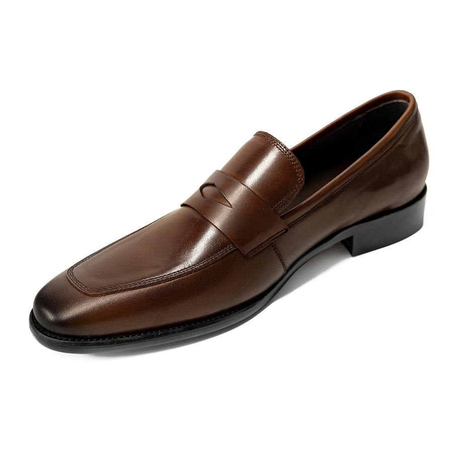 Penny Loafers Square Head Leather Shoes Men's Business Casual Cowhide Men's Shoes One Pedal