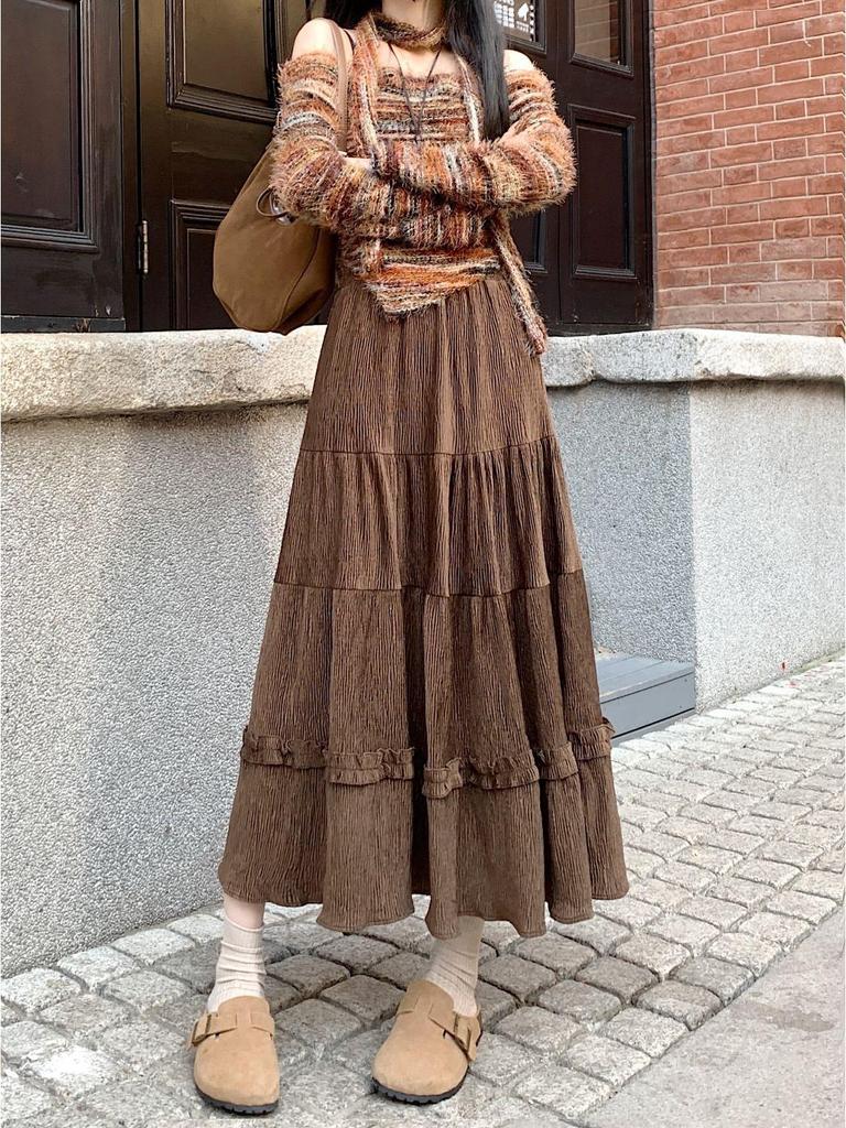 2025 High Waist Corduroy A-Line Mid-Length Skirt for Women - Autumn/Winter Collection