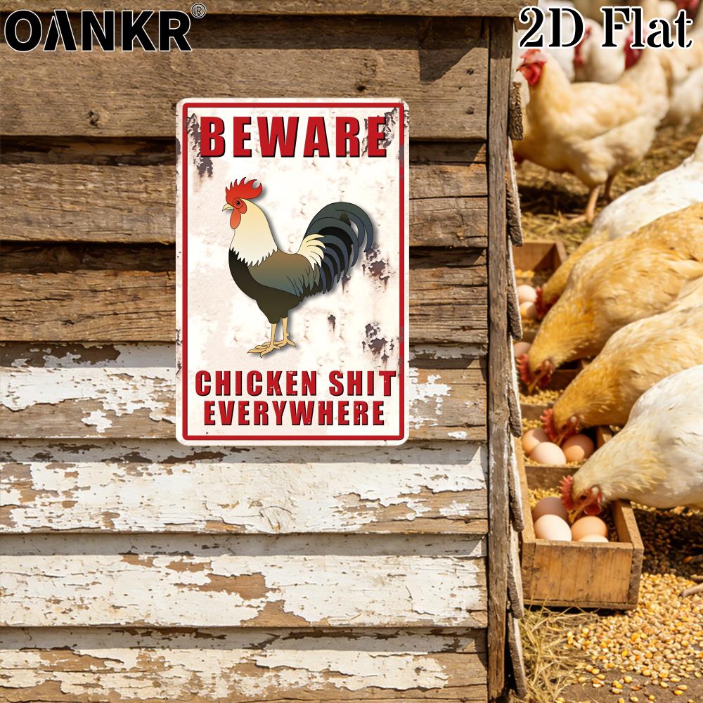 Vintage Rooster Metal Tin Sign Ideal Gift x Inch Chic Beware Chicken Shit Everywhere Art Poster Metal Signs for Farm Garden