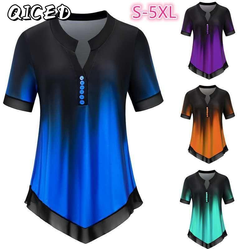 QICED Moda Donna Casual Manica Corta Scollo a V Bluse e Camicie