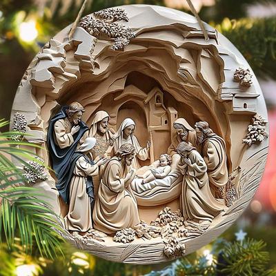 תליון סצנת הלידה של הלילה הקדוש, קישוט לקירות או לדלתות הבית, עץ שטוח דו-ממדי, קישוט לחג המולד, מתנות לחברים ולמשפחה